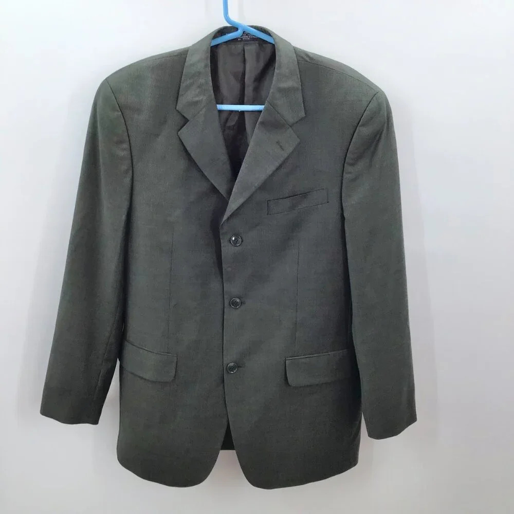 Mens Jones New York Suit 40R Pants 35/28.5 Wool Cashmere Blend Green Houndstooth - Picture 2 of 16